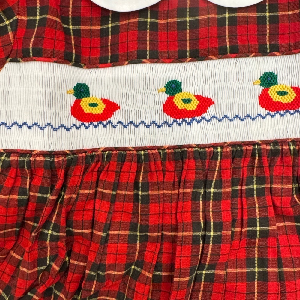 Silly Goose Handsmocked Plaid Duck Girl’s Toddler Dress Autumn Smocked - Picture 2 of 9